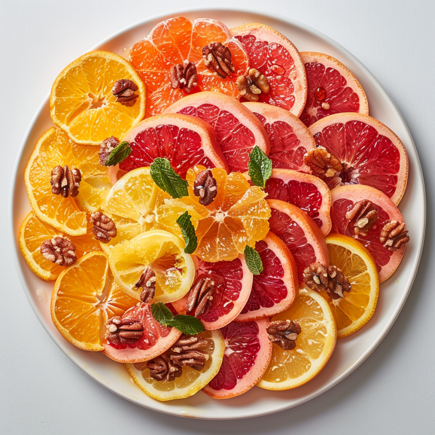 Салат з цитрусових з медом та горіхами